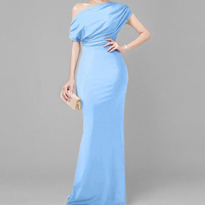 Damen Maxikleid Asymmetrischer Ausschnitt Tailliert Norvielle