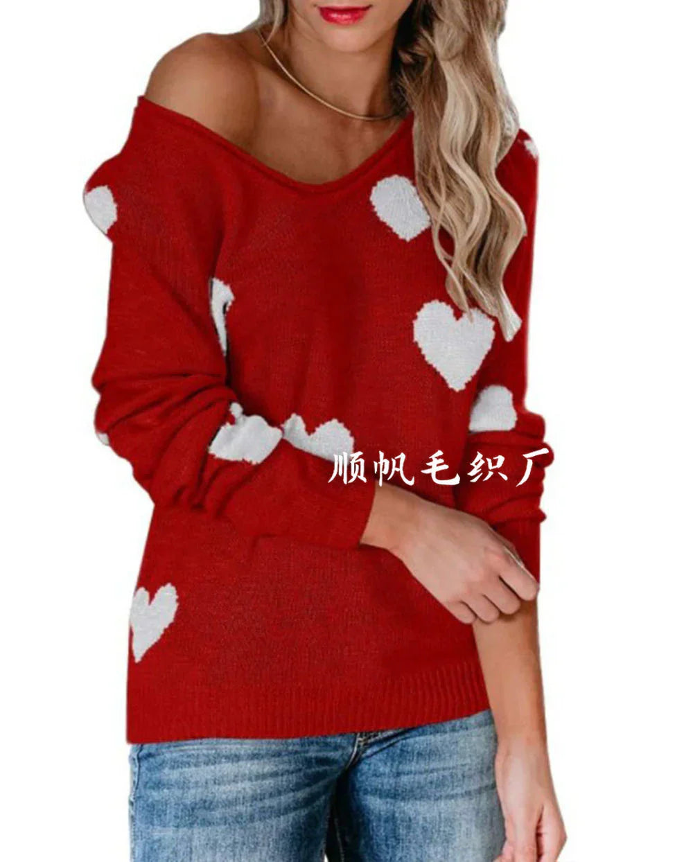 Damen Weihnachtspullover Herzmuster
