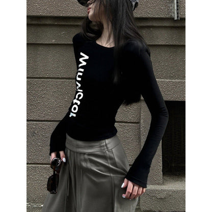 Damen T-Shirt Langarm Figurbetont mit Schriftzug