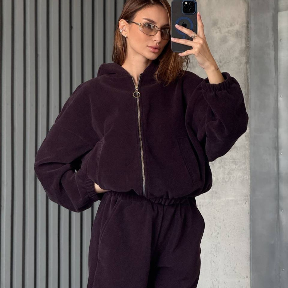 Damen Velours-Jogginganzug mit Kapuze und Reißverschluss Norvielle