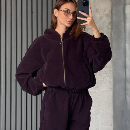 Damen Velours-Jogginganzug mit Kapuze und Reißverschluss Norvielle