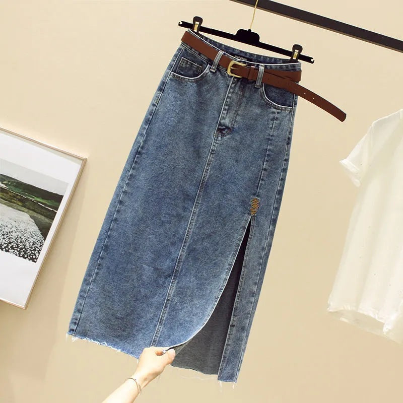 Damen Maxi-Rock aus Denim mit seitlichem Schlitz