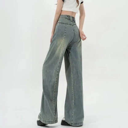 Damen Hochtaillierte Weite Jeans mit Falten