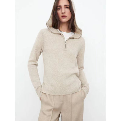 Damen Strickpullover mit Kapuze und Reißverschluss Norvielle