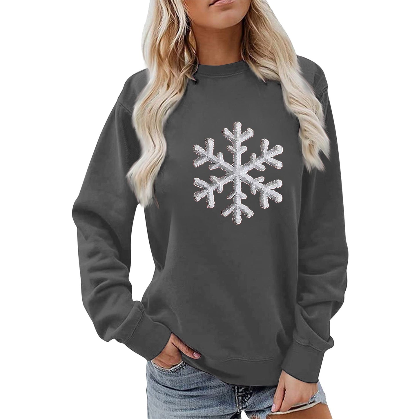 Damen Sweatshirt Schneeflockenmotiv Lässig Norvielle