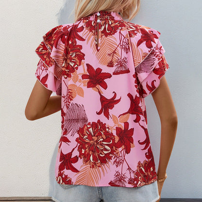 Damen Bluse mit Rüschendetails und Blumenmuster