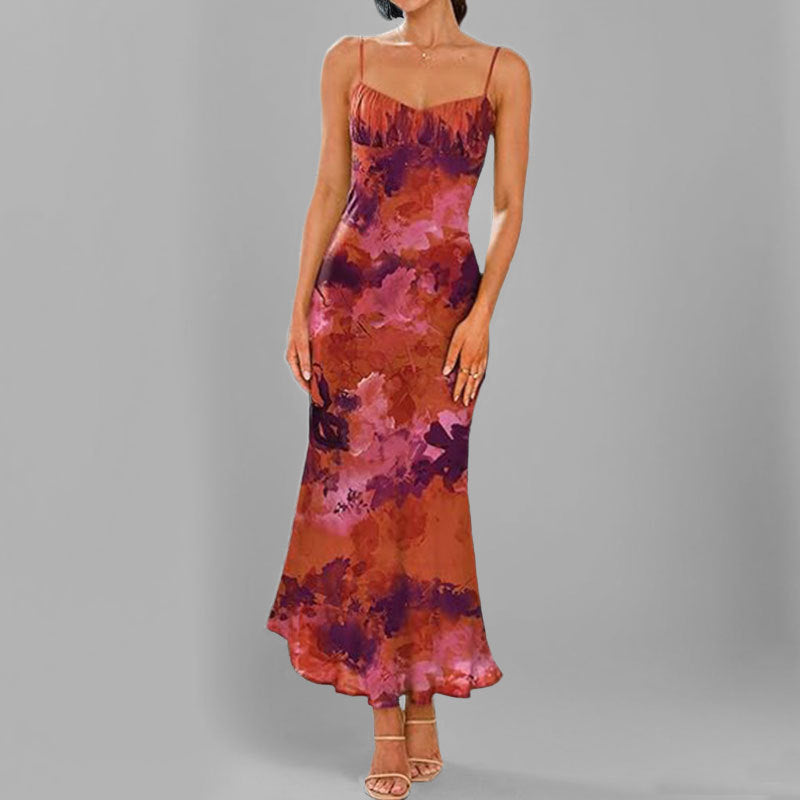 Damen Maxikleid Fließend Floralmuster Rüschensaum Norvielle