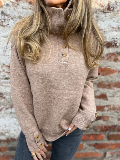 Damen Pullover Hohler Kragen Dekorative Knöpfe Norvielle