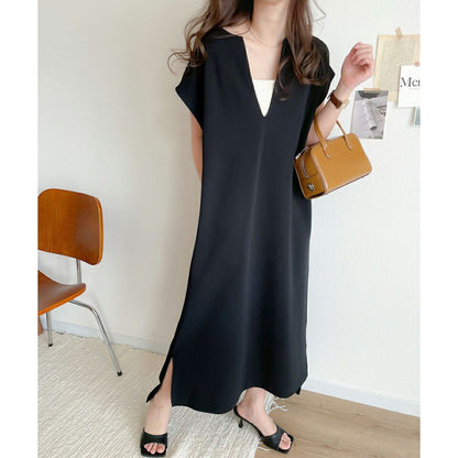 Damen Midi-Kleid V-Ausschnitt mit Seitentaschen Norvielle