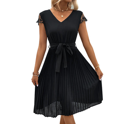 Damen Plissee-Kleid Spitze Tailliert Norvielle
