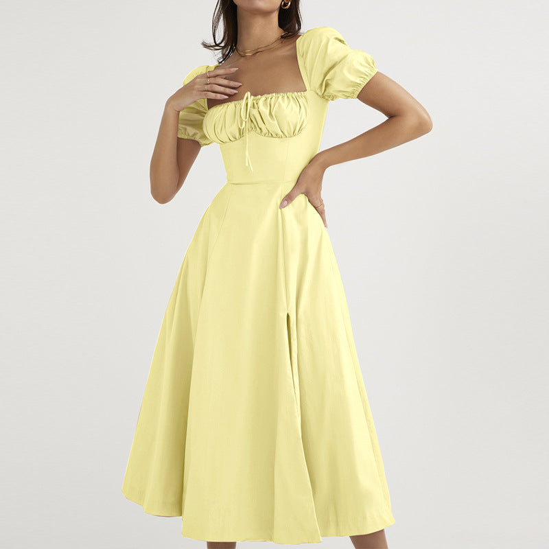Damen Maxikleid Schulterfrei Voluminöse Puffärmel Norvielle