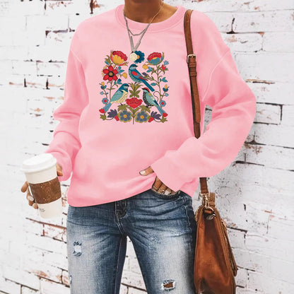 Damen Sweatshirt Florales Vogeldesign Lässiger Schnitt Norvielle - Norvielle