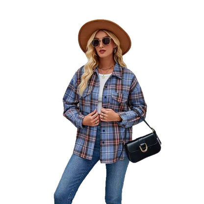 Damen Flanell-Hemdjacke Kariert Mit Taschen Norvielle