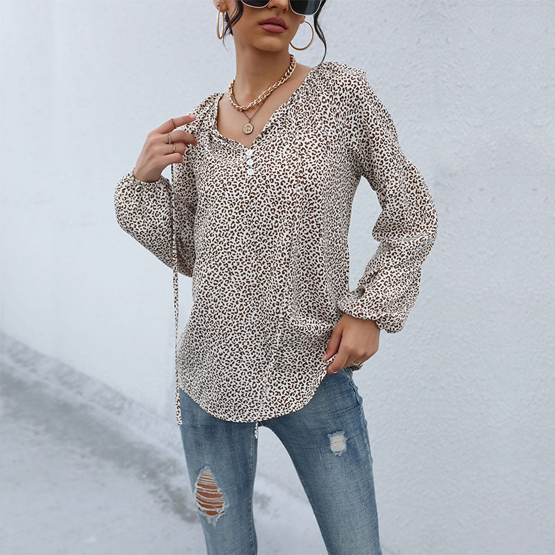 Damen Bluse Leopardenmuster Puffärmel Norvielle
