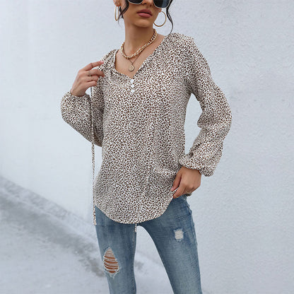 Damen Bluse Leopardenmuster Puffärmel Norvielle
