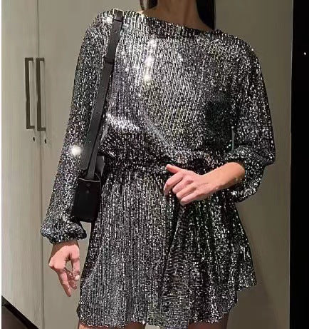 Damen Paillettenkleid Weites Elegantes Taillierten Kleid Norvielle