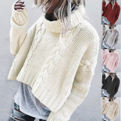 Damen Grobstrickpullover Weiter Rollkragen Zopfmuster - Norvielle