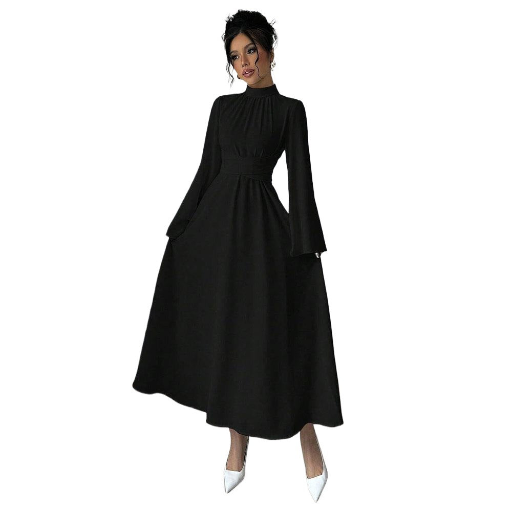Damen Maxikleid mit schwingenden Ärmeln und hohem Kragen Norvielle