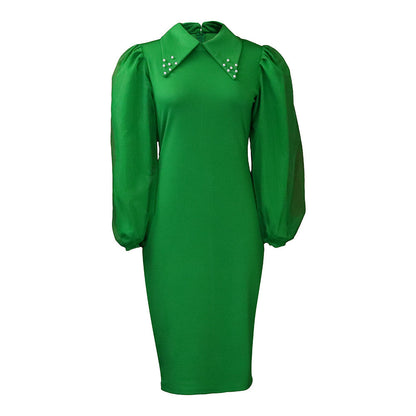 Damen Etuikleid Puffärmel Eleganter Kragenverzierung Norvielle