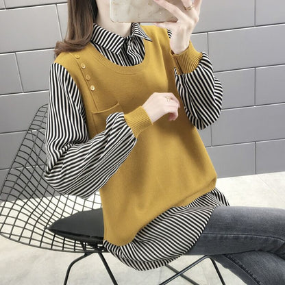 Damen Pullover mit gestreiftem Bluseneinsatz Norvielle