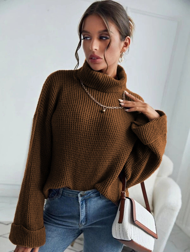 Damen Strickpullover Hochkragen Strukturierte Ärmel Norvielle