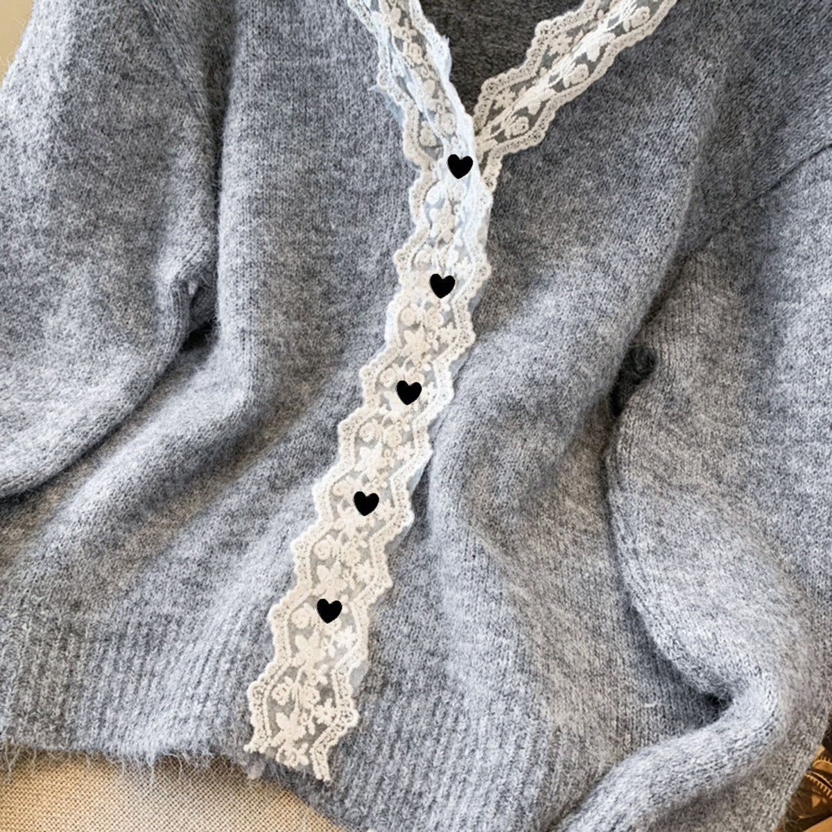 Damen Strickpullover Spitzenverzierung Norvielle