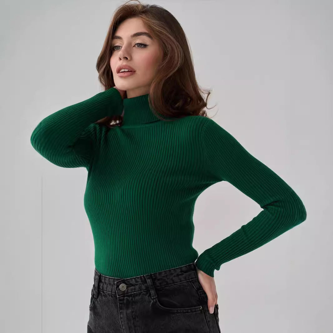Damen Pullover Lang mit hohem Kragen und Rippenstruktur Norvielle