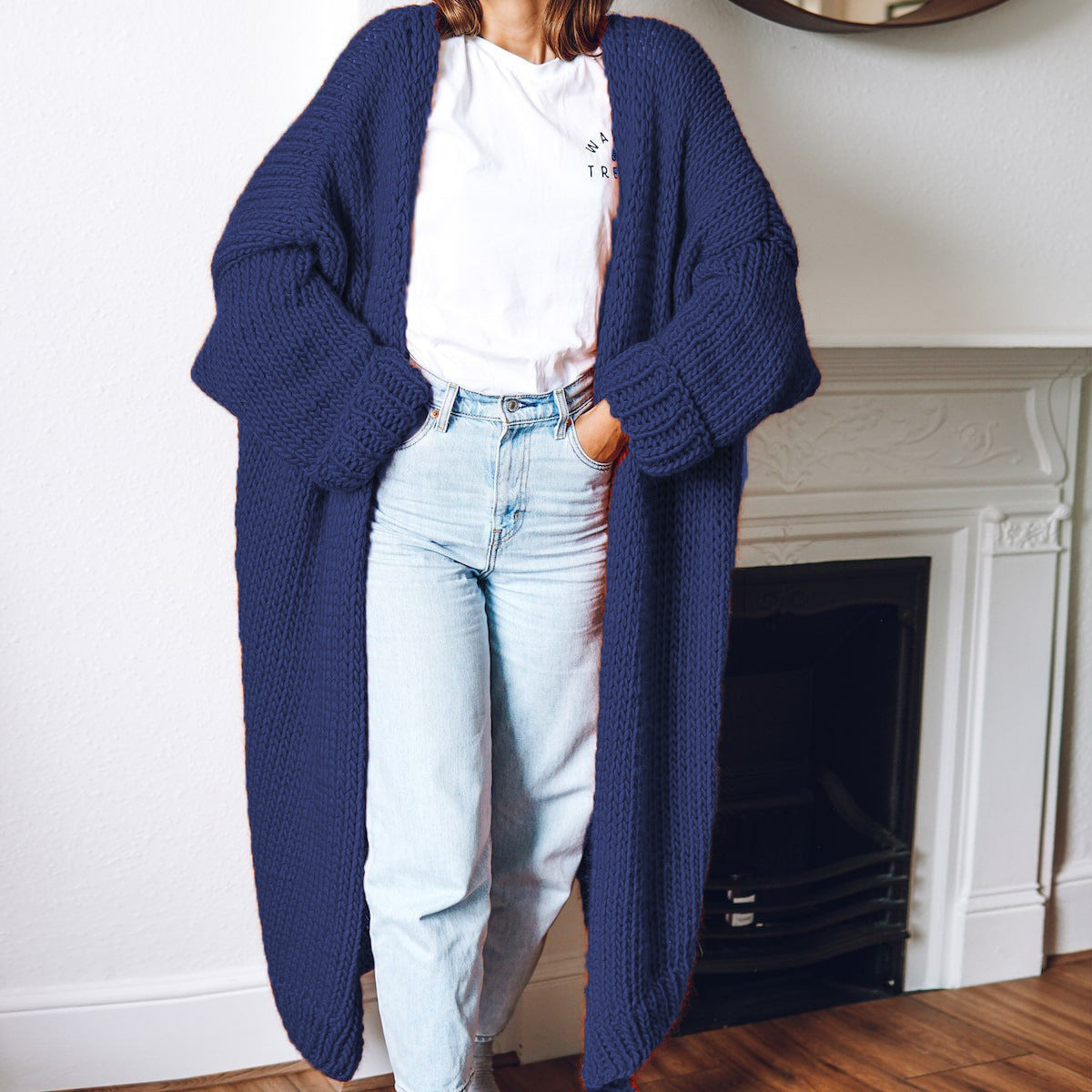 Damen Grobstrick Cardigan Oversized Bequem