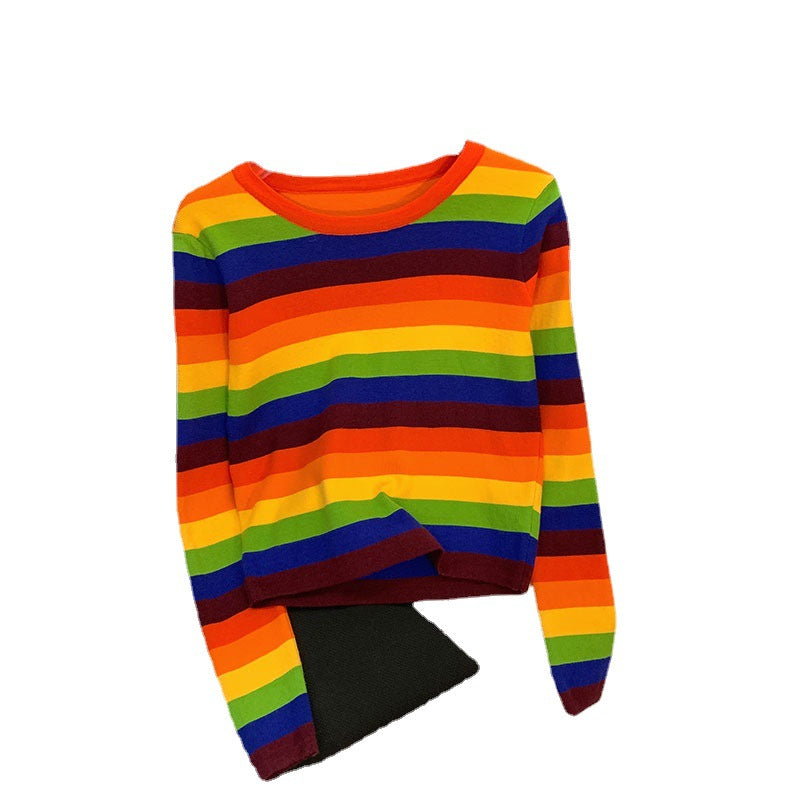 Damen Langärmliges Gestreiftes Shirt Farbenfroh Norvielle