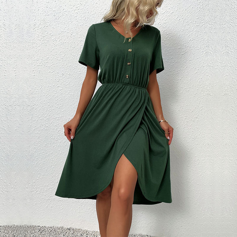 Damen Kleid Kurz Knöpfe Elastischer Bund Norvielle - Norvielle