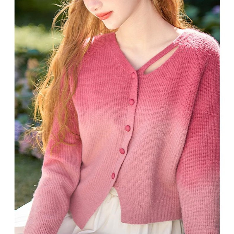 Damen Angora Strickjacke Cut-Out-Details Modern