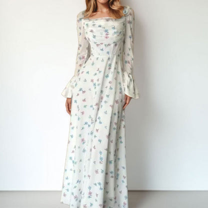 Damen Maxikleid mit Blumenapplikationen und Volumenärmeln Norvielle