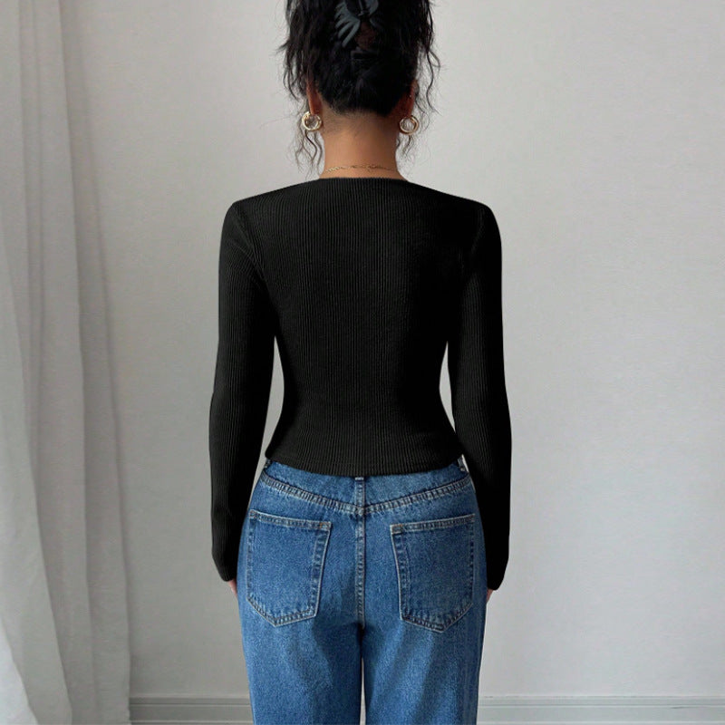 Damen Langarmoberteil Asymmetrischer Ausschnitt Rippstruktur Norvielle