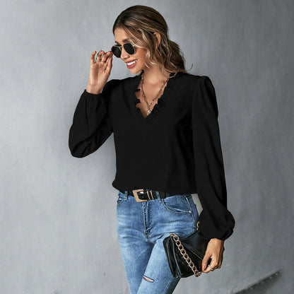 Damen Bluse Rüschendetails Voluminöse Ärmel Norvielle