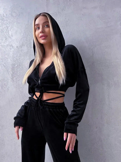Damen Sportanzug-Set Kapuze Elastischer Bund