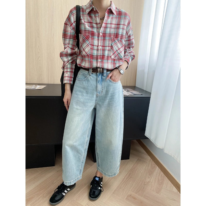 Damen Karo-Hemdbluse Große Taschen Bequem Norvielle