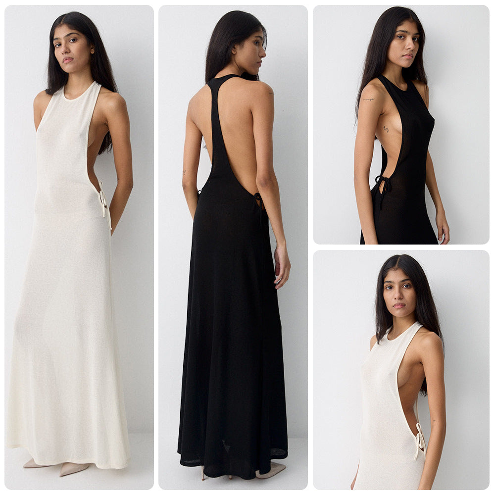 Damen Seidenkleid Lang Elegant Schleifen Norvielle - Norvielle
