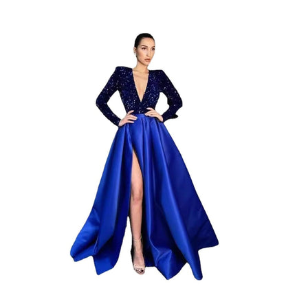 Damen Abendkleid V-Ausschnitt Glitzer Norvielle