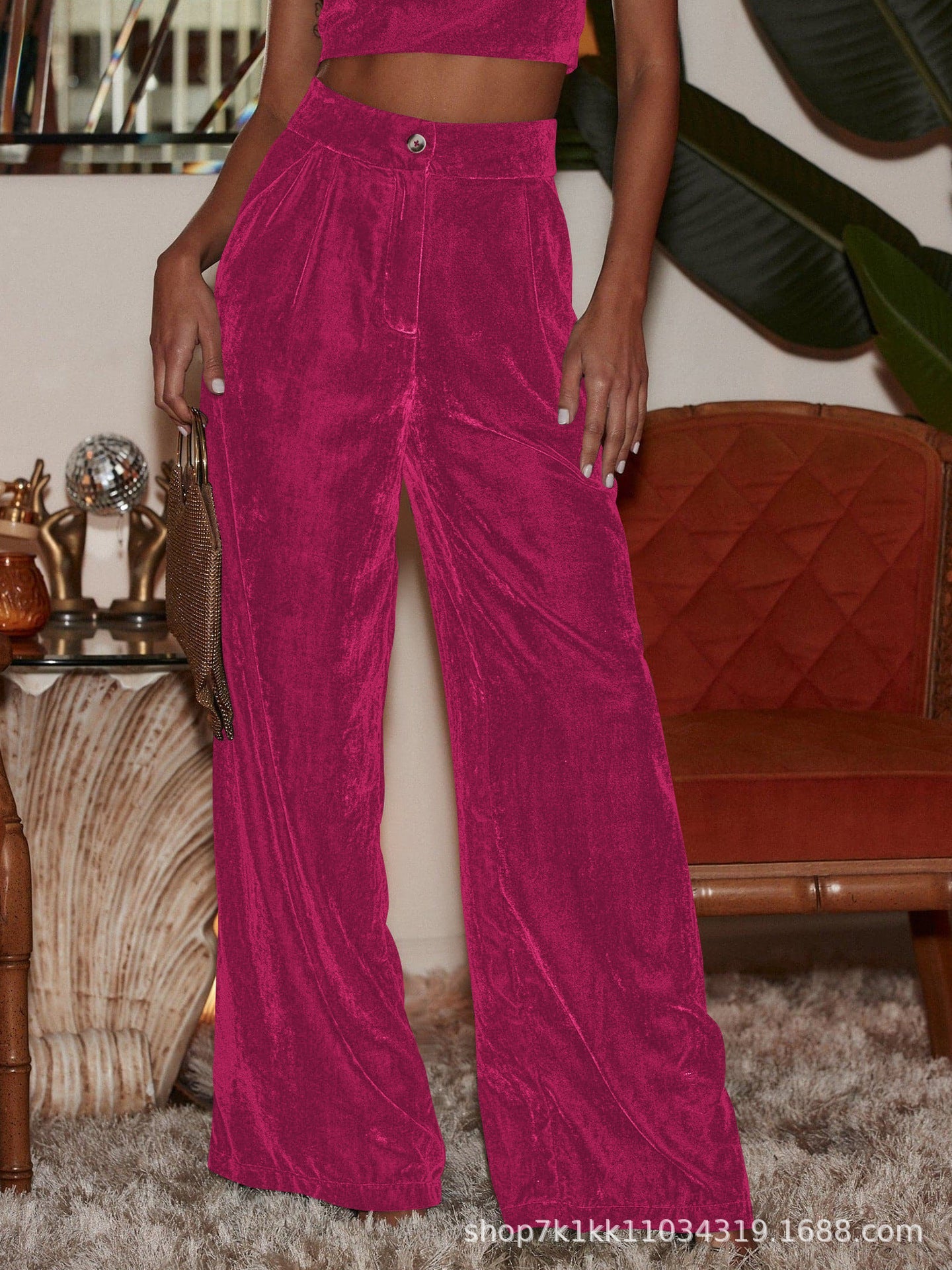 Damen Samt-Hosen Weite Passform Hohe Schlitze
