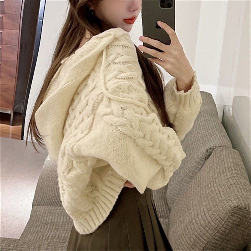 Damen Grobstrick-Poncho Kapuze Zeitgemäßes Design Norvielle