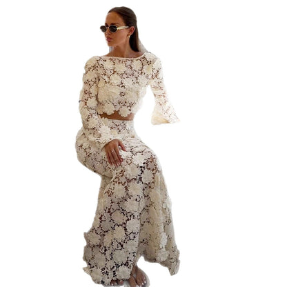Damen Spitzenrock Floral Crop--Bluse Elegantes Set