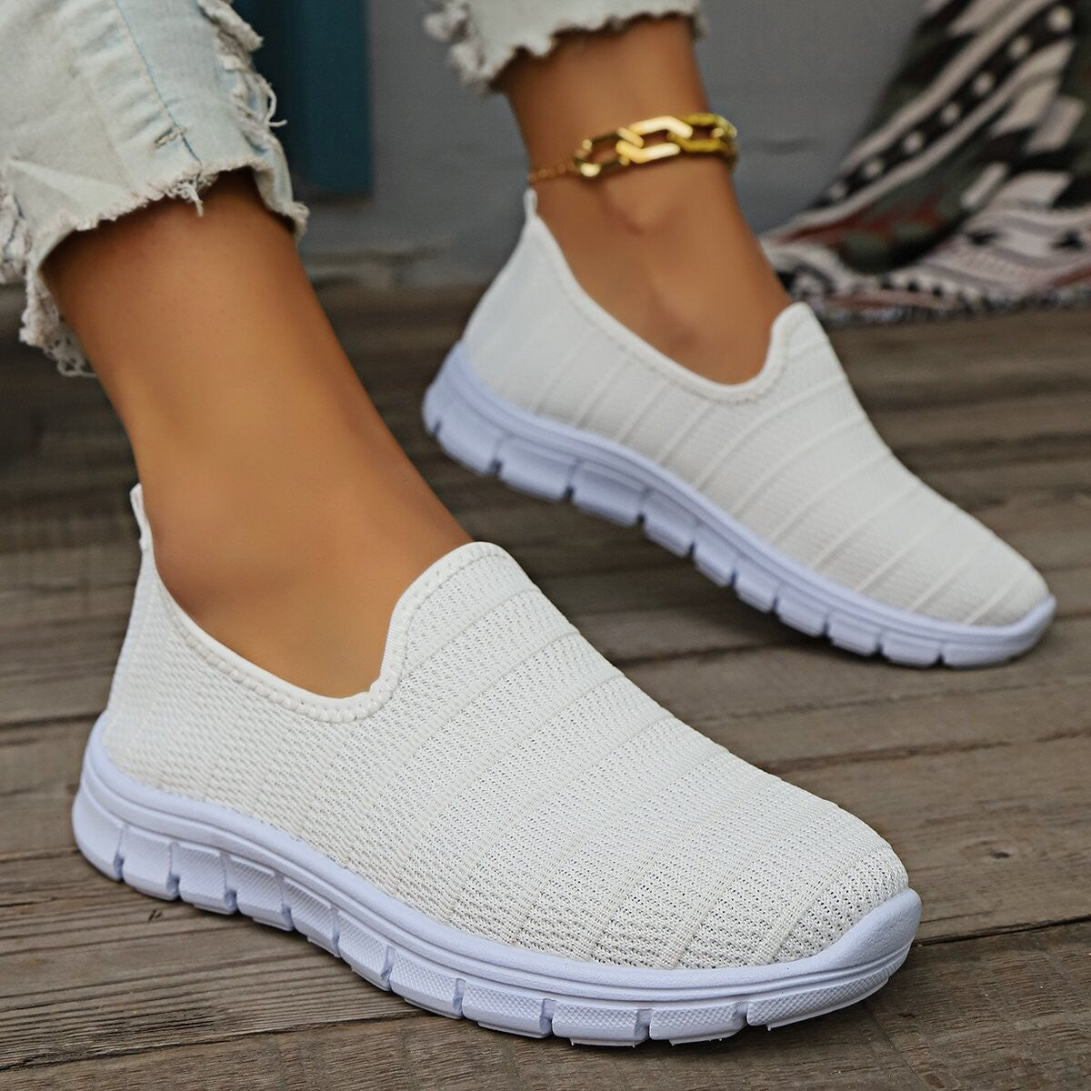 Damen Slip-On Sneakers Atmungsaktives Obermaterial Flexibler Sohle