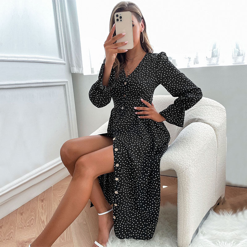 Damen Midi-Kleid Knopfleiste Volantärmel Norvielle