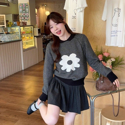 Damen Pullover Streifen Muster Lässig