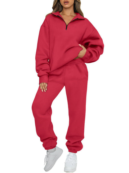 Damen Sweatpants-Set Stehkragen Kängurutasche Norvielle