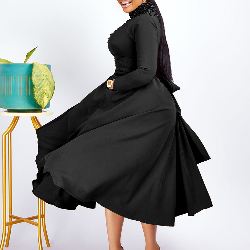 Damen Maxikleid mit Perlenverzierung Tailliert