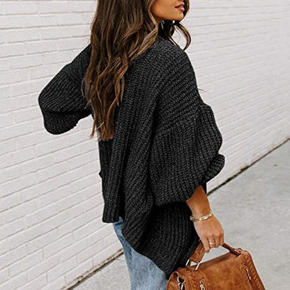 Damen Grobstrick-Pullover Voluminöse Ärmel Lässiger Schnitt
