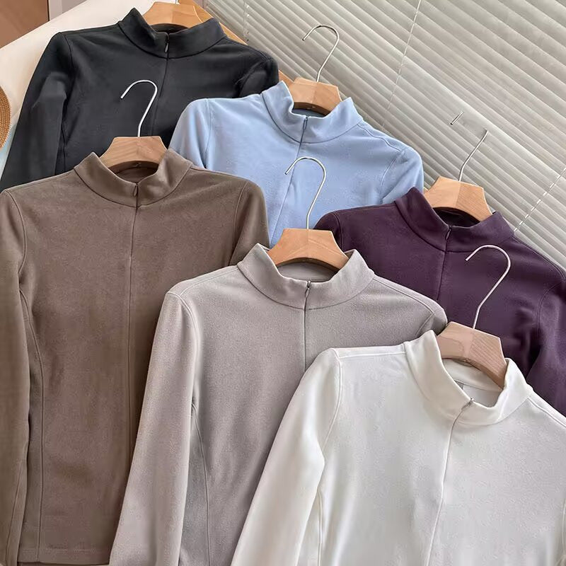 Damen Langarmshirt Sportlich Baumwolle Weiß Norvielle