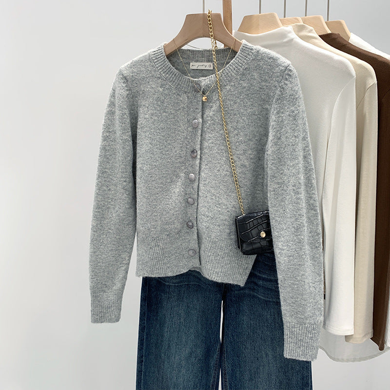 Damen Strickjacke Kuschelig Feine Knöpfe Beige