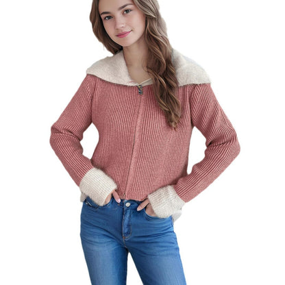 Damen Strickjacke mit Reißverschluss Norvielle Bequem Puffärmel